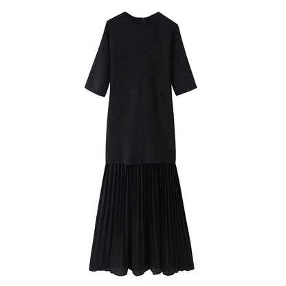 Spring Dress Outfit With Pleated Skirt And Half Sleeves For Vintage Casual Looks