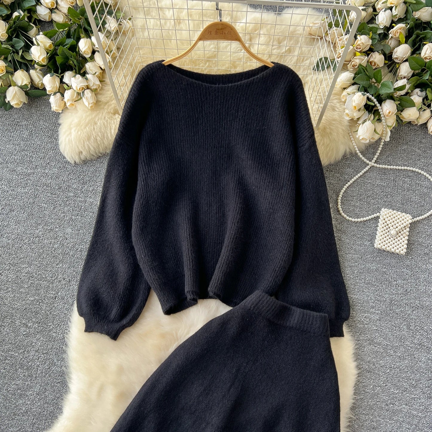 Fall Outfit Aesthetic Knit Sweater And Skirt Coord Set