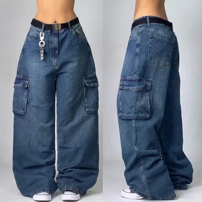 Hip-Hop Style Washed Wide Leg Jeans With Harajuku Gothic Edge And Streetwear Appeal