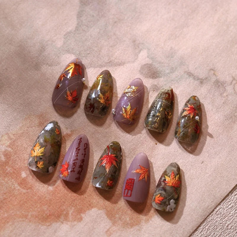Fall Nails Design With Maple Leaf Decals Nail Art Ideas For Manicure