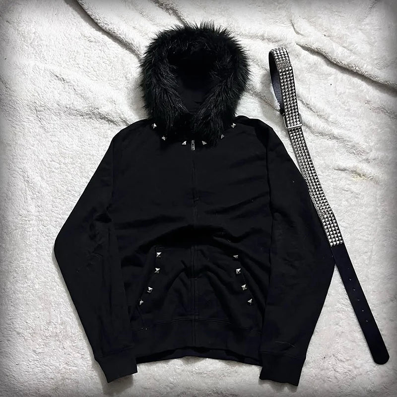Y2K Streetwear Fall Outfit Oversized Goth Zipper Sweatshirt For Women