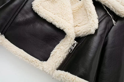 Vintage Faux Leather Jacket With Long Sleeves For Chic Fall Outfit Ideas