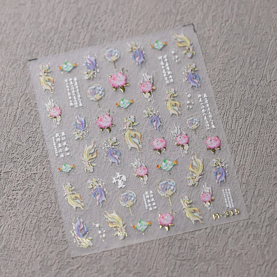 Autumn Nail Art Stickers With White Flowers And Gradient Shine For Fall Nail Ideas
