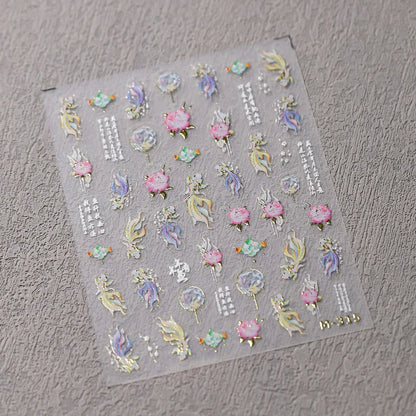 Autumn Nail Art Stickers With White Flowers And Gradient Shine For Fall Nail Ideas
