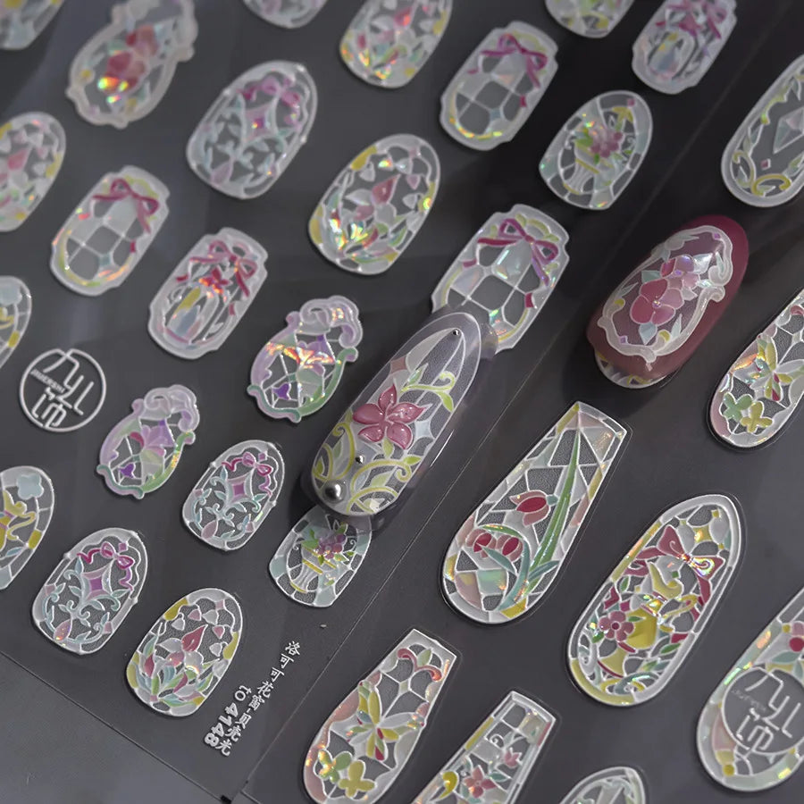 5D Stained Glass Nail Stickers For Fall Nails Inspiration And Glitter Nail Art Styling