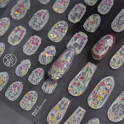 5D Stained Glass Nail Stickers For Fall Nails Inspiration And Glitter Nail Art Styling