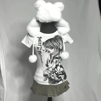 Retrocore O-Neck MicroCrop for Alt-Girl Street Vibes Y2k anime Streetwear Tops T-shirt