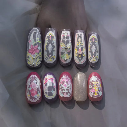 5D Stained Glass Nail Stickers For Fall Nails Inspiration And Glitter Nail Art Styling