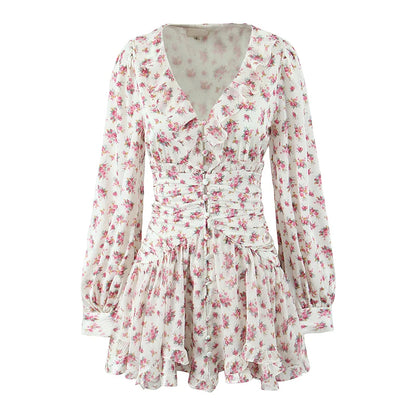 Boho Style Short Dress For Spring Fashion With Long Sleeves And A-Line Fit