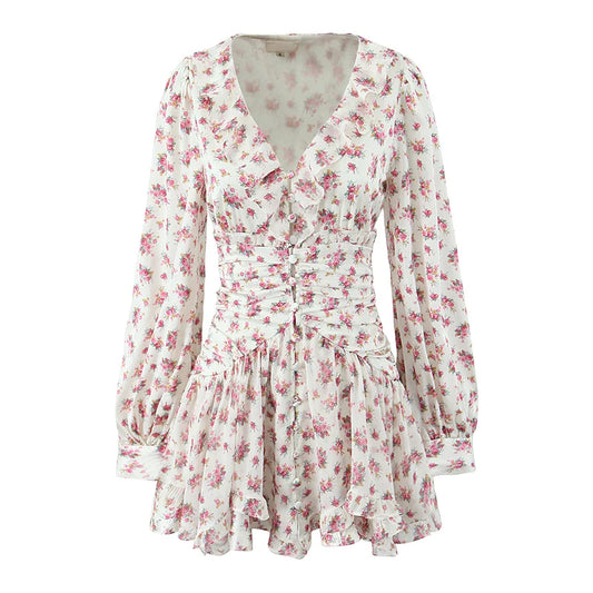 Boho Style Short Dress For Spring Fashion With Long Sleeves And A-Line Fit