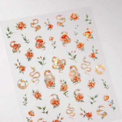 Autumn Nail Art Stickers With White Flowers And Gradient Shine For Fall Nail Ideas