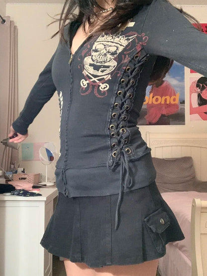 Spring Fashion Zip-Up Hoodie with Printed Pattern for Laid-Back Casual Looks