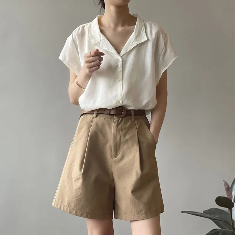 Urban Elegance Belted Cotton Shorts