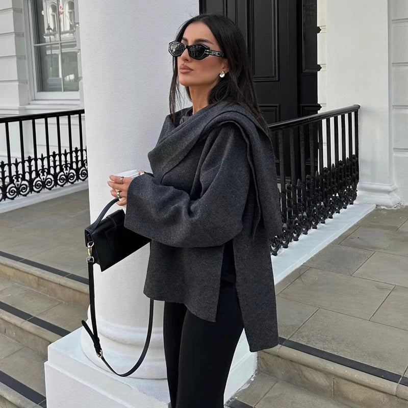 Plush Winter Coat Outfit Inspiration For Women Asymmetric Scarf Jacket Trend Fashion