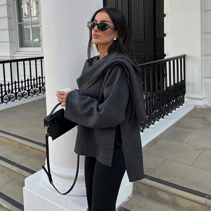 Plush Winter Coat Outfit Inspiration For Women Asymmetric Scarf Jacket Trend Fashion