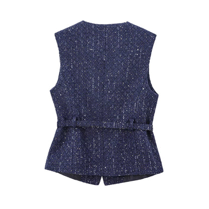 Sleeveless Tweed Waistcoat With Button Front For Trendy Outfit Ideas