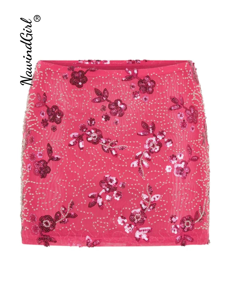 Shiny Sequin Summer Beach Set With Sexy Backless Vest and Mini Holiday Skirt Vibes