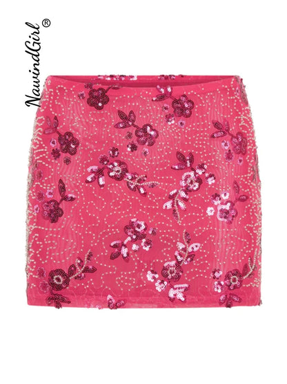 Shiny Sequin Summer Beach Set With Sexy Backless Vest and Mini Holiday Skirt Vibes