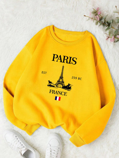 Fall Outfit Sweatshirt For Women With Paris Eiffel Tower Graphic Design