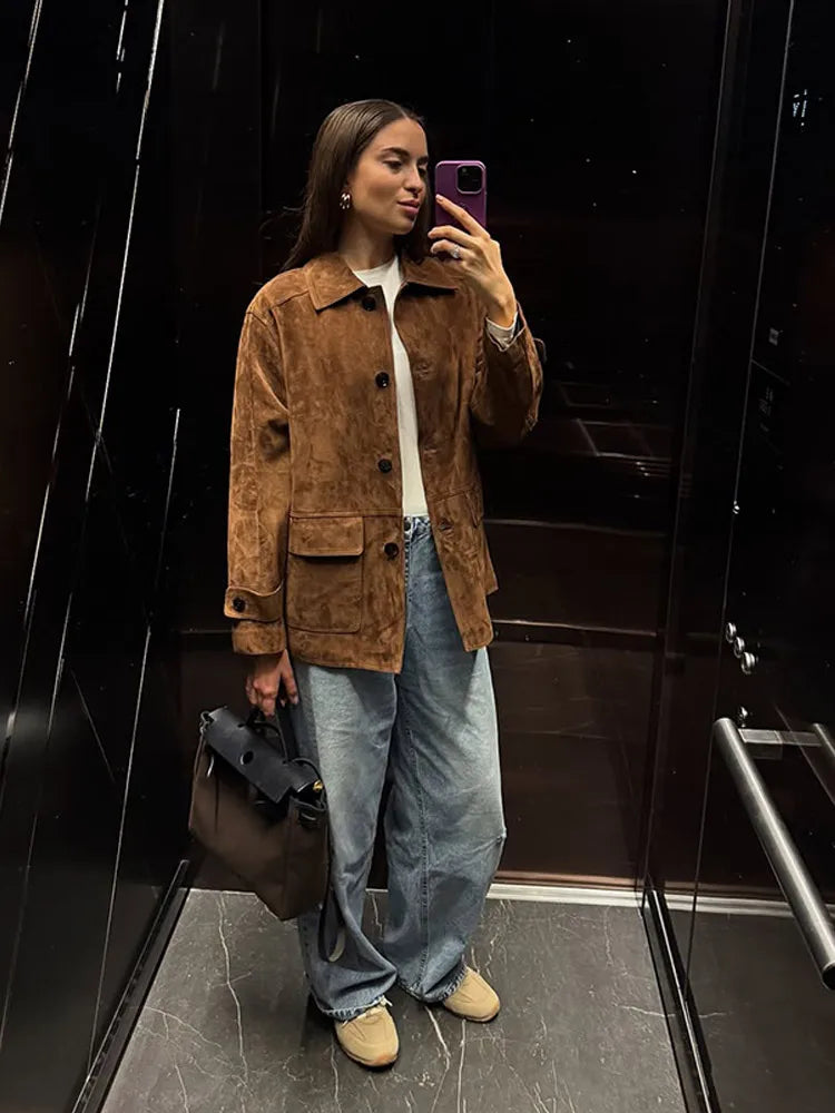Trendy Fall Coat Outfit Inspiration With Long Sleeve Suede Jacket For Outfits Fashion