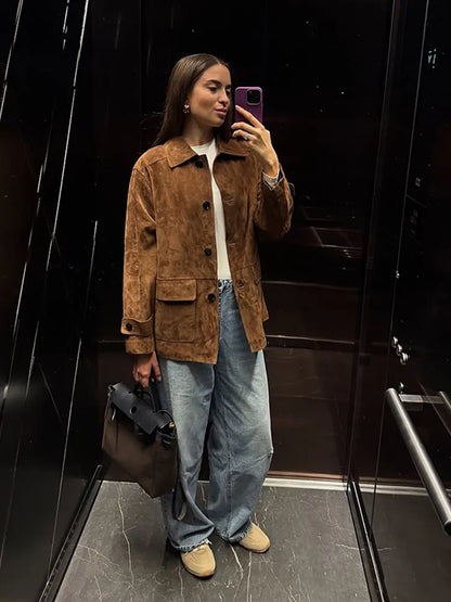 Trendy Fall Coat Outfit Inspiration With Long Sleeve Suede Jacket For Outfits Fashion