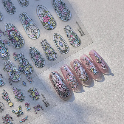 5D Stained Glass Nail Stickers For Fall Nails Inspiration And Glitter Nail Art Styling