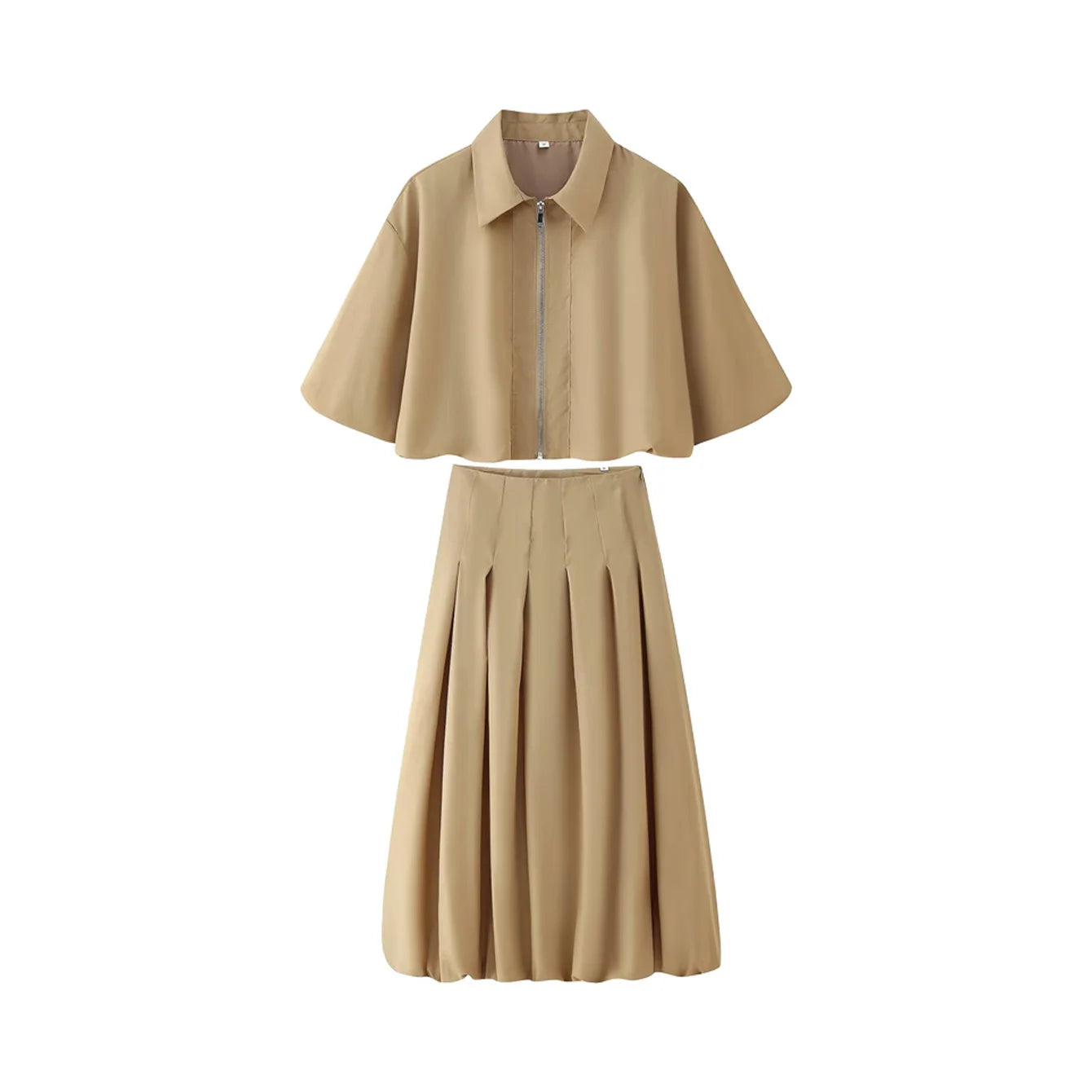 Two Piece Outfit Casual Lantern Skirt And Zipper Top Fall Fashion Look