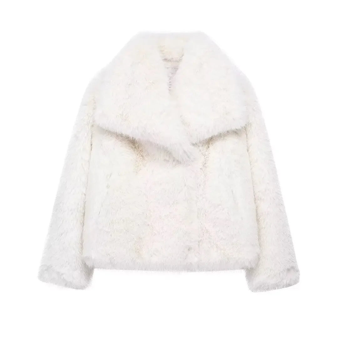 Elegant Fall Outfit Casual Faux Fur Outerwear Fashion In White Red Gray Black