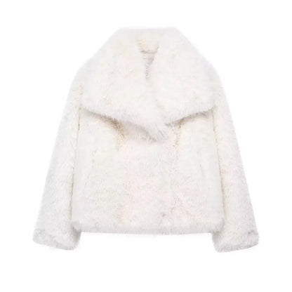Elegant Fall Outfit Casual Faux Fur Outerwear Fashion In White Red Gray Black
