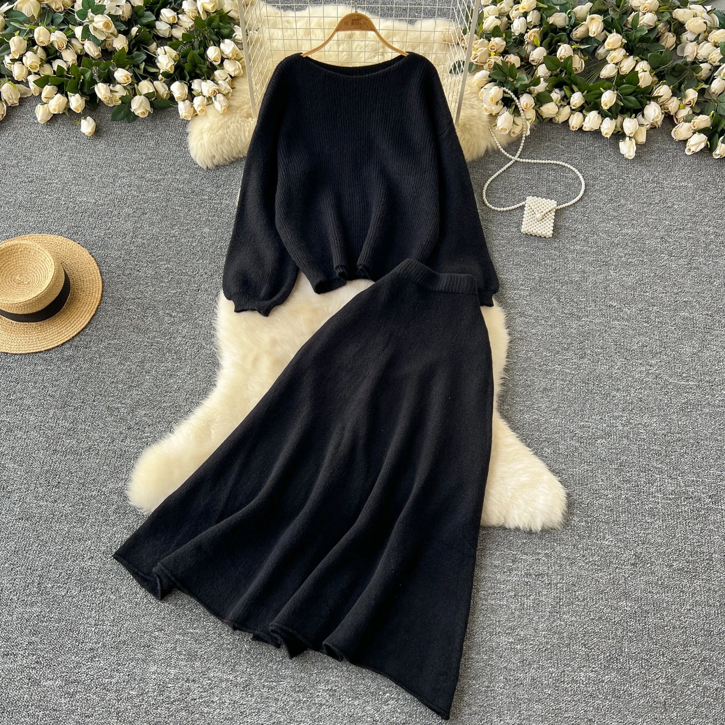Fall Outfit Aesthetic Knit Sweater And Skirt Coord Set