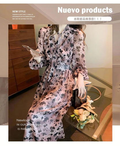Long Dress For Summer Outfits With V Neck And Flowing French-Inspired Design