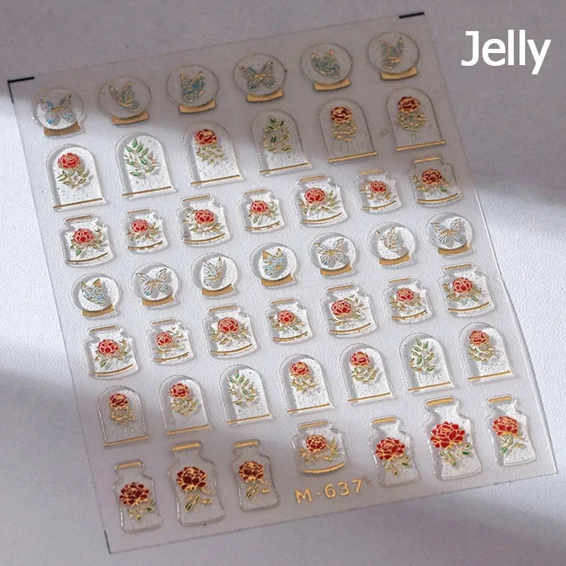 Autumn Nail Art Stickers With White Flowers And Gradient Shine For Fall Nail Ideas