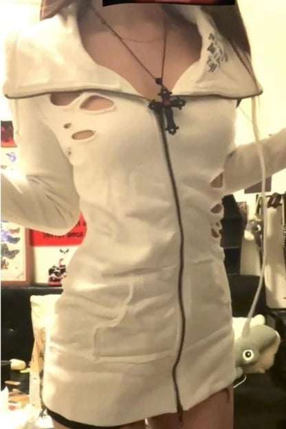 Vintage Y2K Hoodie Outfit Inspiration Slim Zip Up Autumn Top Aesthetic Korean Fashion Tee