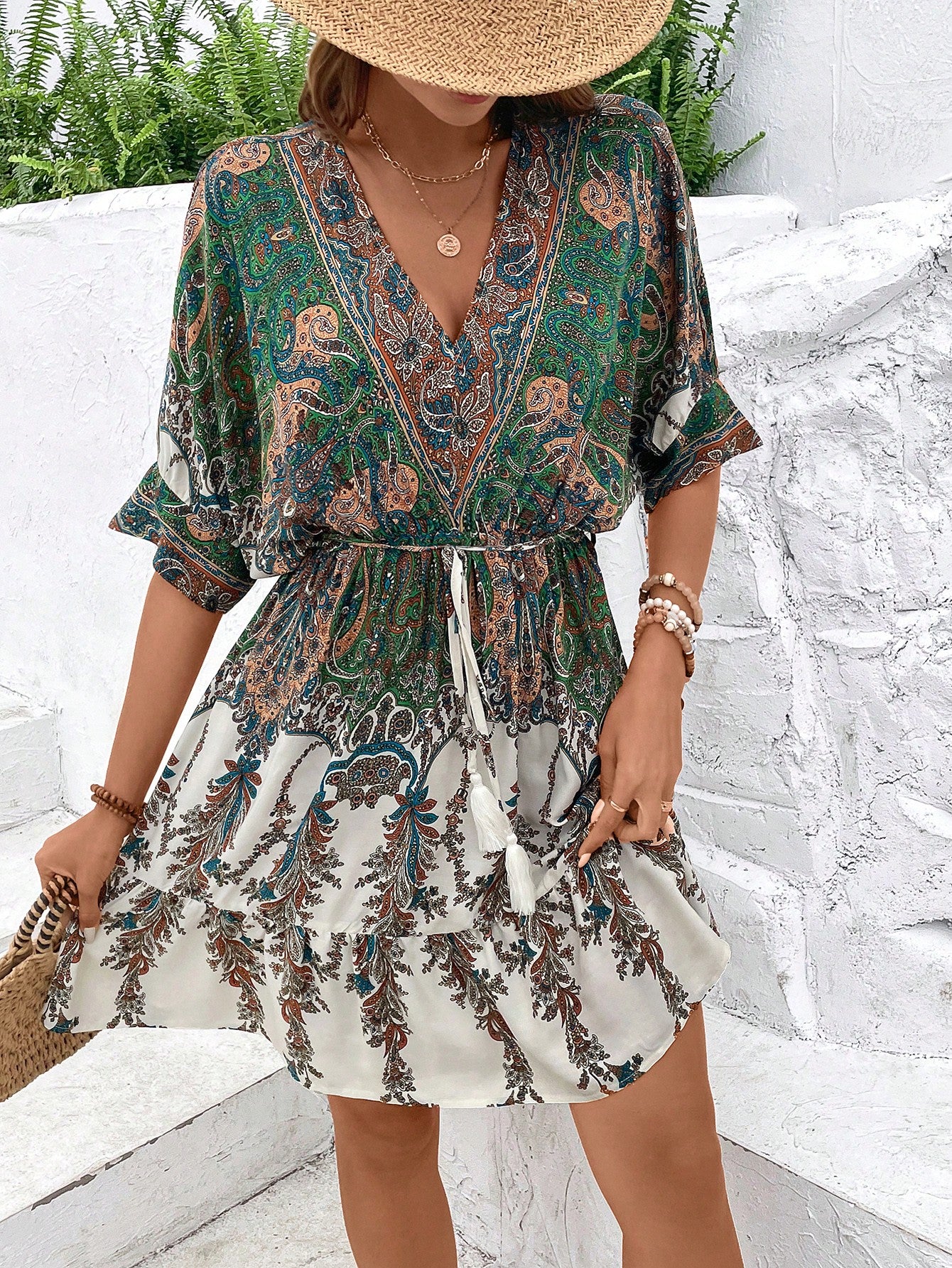 Effortless Youth: Balloon-Sleeve Tie-Front Dress