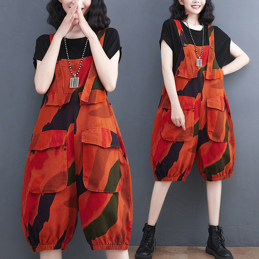 Versatile Red Strap Denim Pants