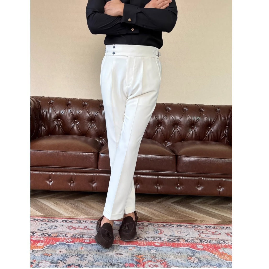 Slouchy Tailoring: High-Waisted Straight Trousers