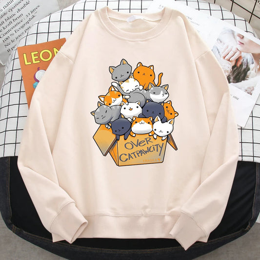 Comfortable Cat Print Sweatshirt for Women