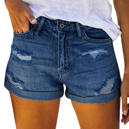 Women's Ripped Denim Shorts – Stretchy, Stylish, Summer-Ready