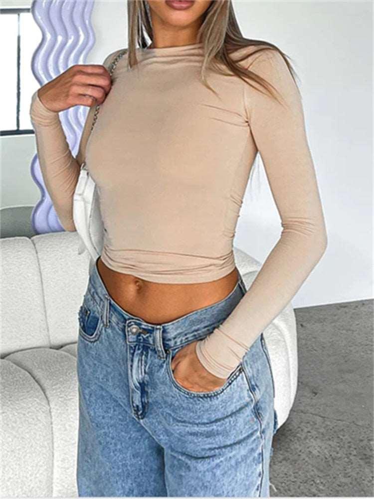 Casual Chic: Women's Slim Fit Solid Long Sleeve T-Shirts for Everyday Wear