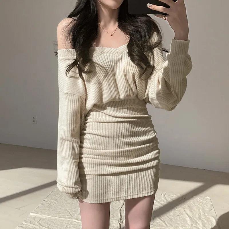 Chic V-Neck Sweater Mini Dress - itsshirty
