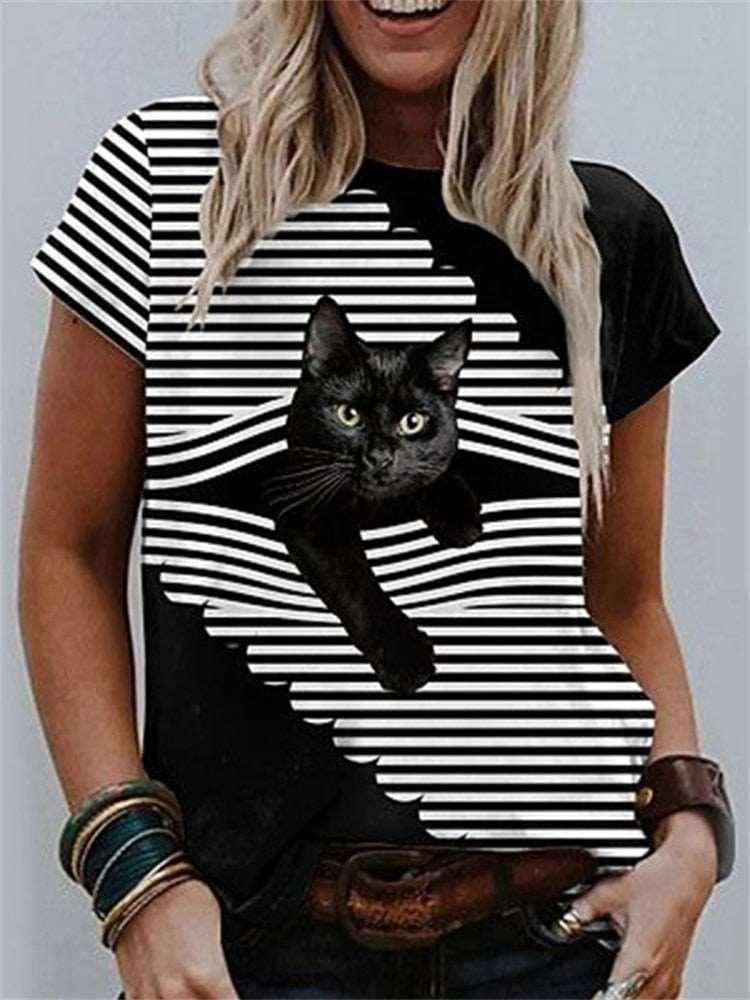Cute Cartoon Cat T-Shirt for Women