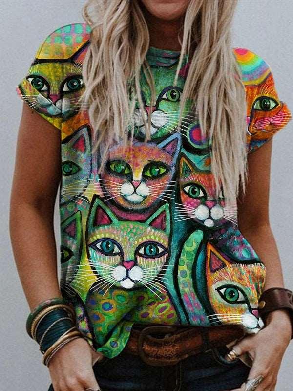Cute Cartoon Cat T-Shirt for Women