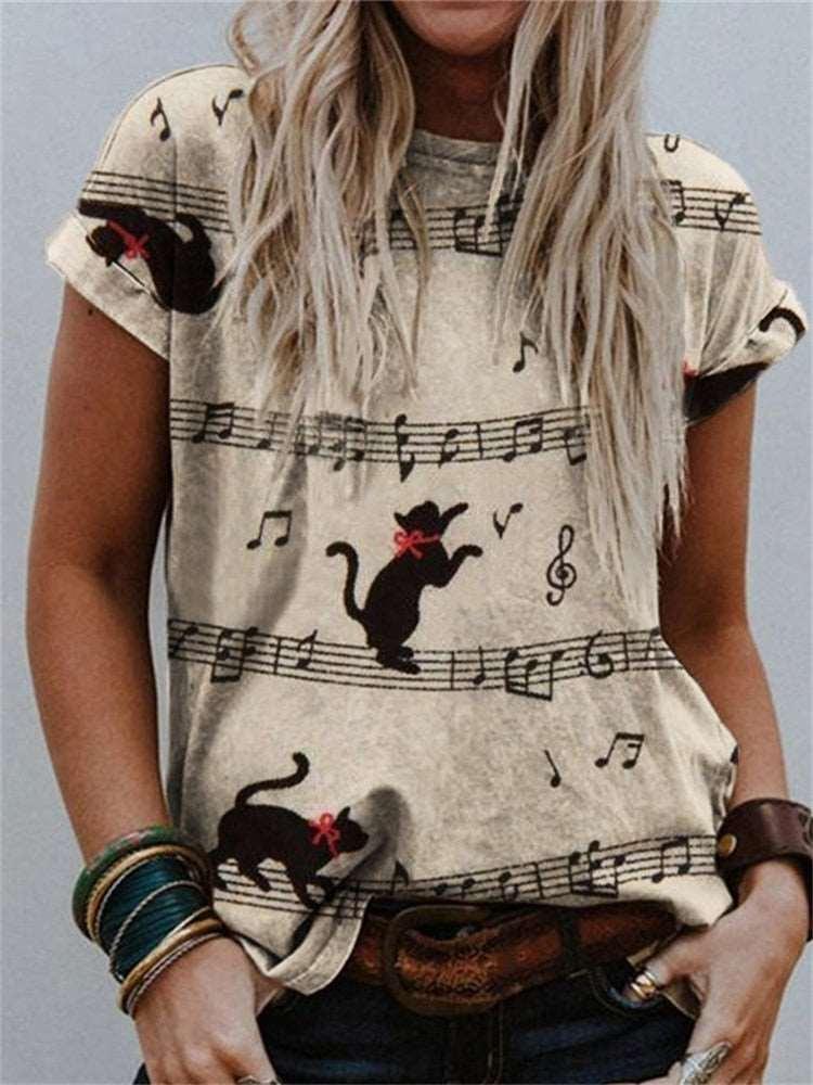 Cute Cartoon Cat T-Shirt for Women