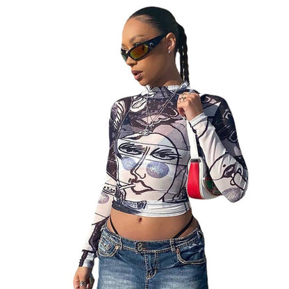 Sensual Mesh: Sheer Turtleneck Long-Sleeve Tee