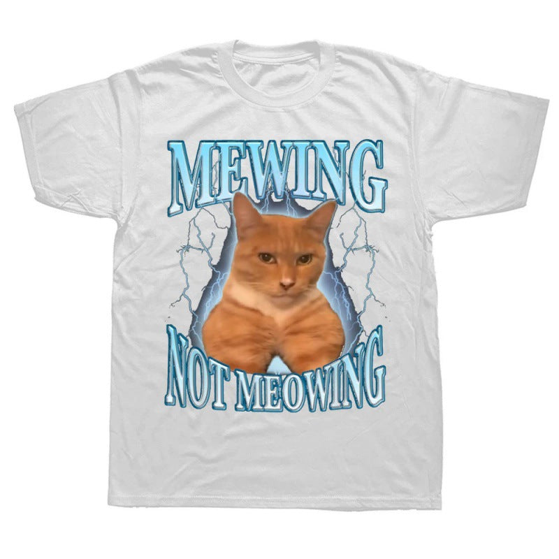 Kawaii Streetwear: Cat Print Gradient Graphic Tee