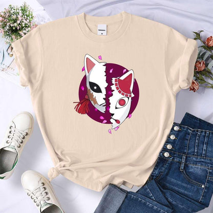 Demon Slayer Mask Anime Prints T-Shirt for Women
