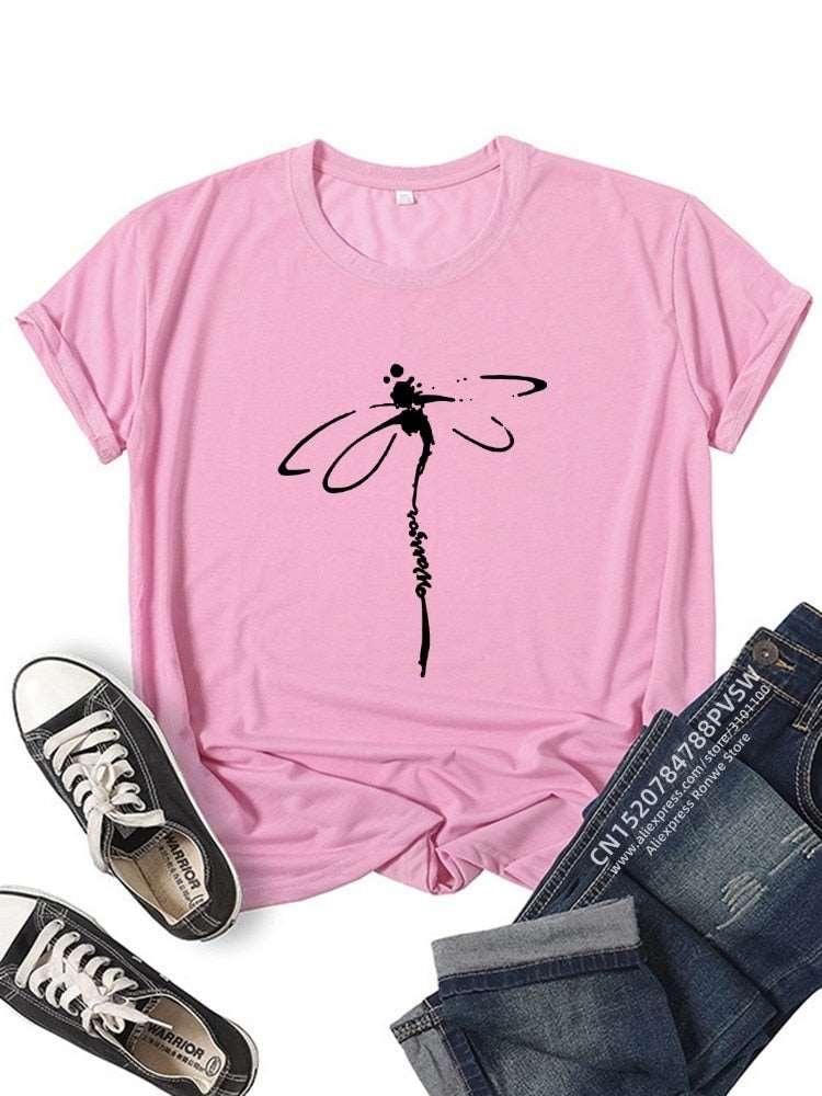 Dragonfly Funny Print T-Shirt for Women