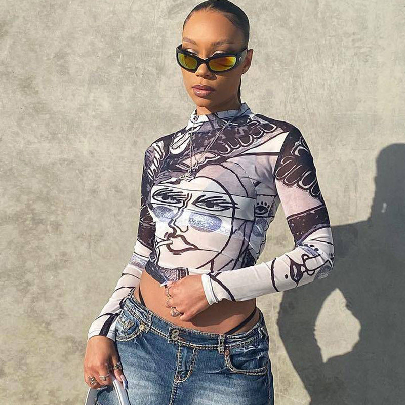 Sensual Mesh: Sheer Turtleneck Long-Sleeve Tee