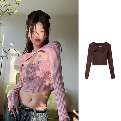 Boho Breeze Hollow Knit Flare Sleeve Cardigan