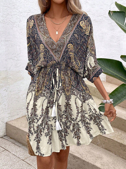 Effortless Youth: Balloon-Sleeve Tie-Front Dress